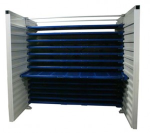 Roll-Out Sheet Metal Storage Racks (open)