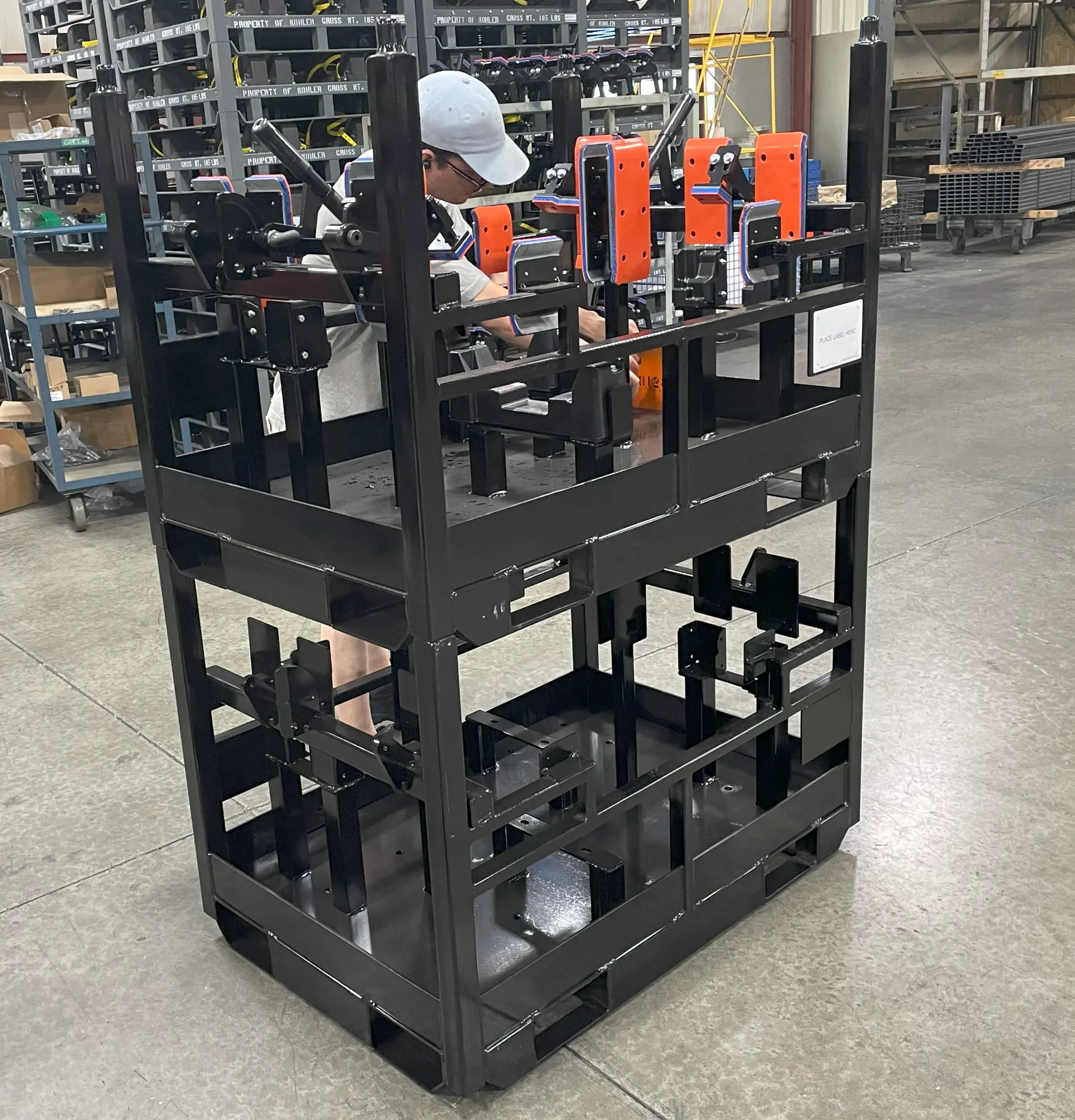Black Painted Custom Steel Collapsible Returnable Shipping Racks Stacked