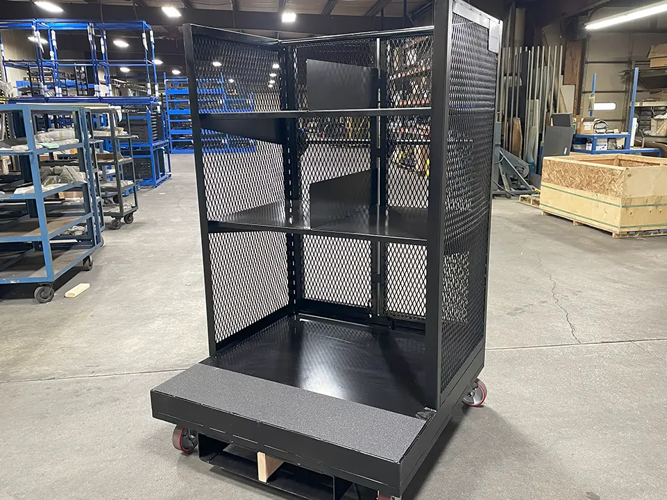 Heavy-Duty 3-Shelf Warehouse Order Picking Carts Front View