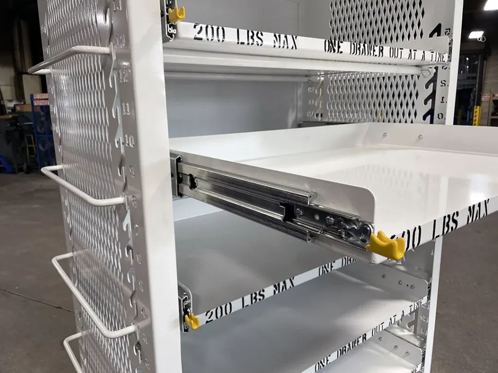 Work-In-Process Rack for Aerospace shelf close up view
