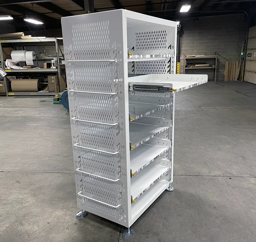 Work-In-Process Rack for Aerospace shelf extended view