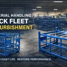 Material handling steel rack fleet refurbishment with structural repair and welding