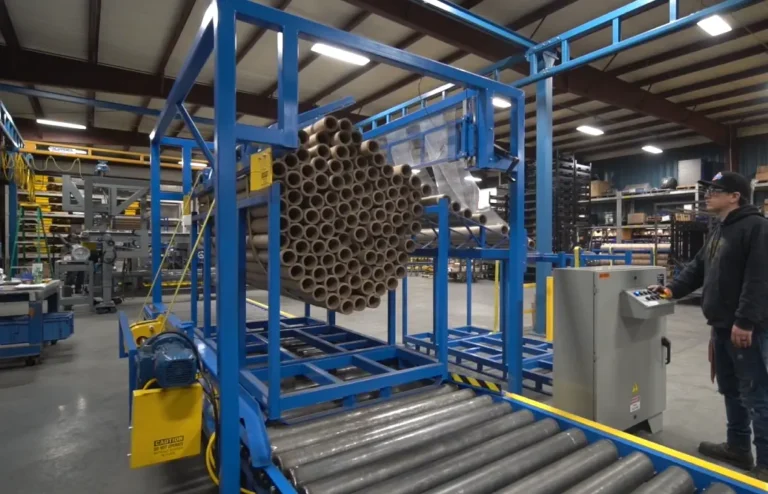 Custom Integrated Conveyor Systems with Core Rack and Strap Unloader System for Paper Operations