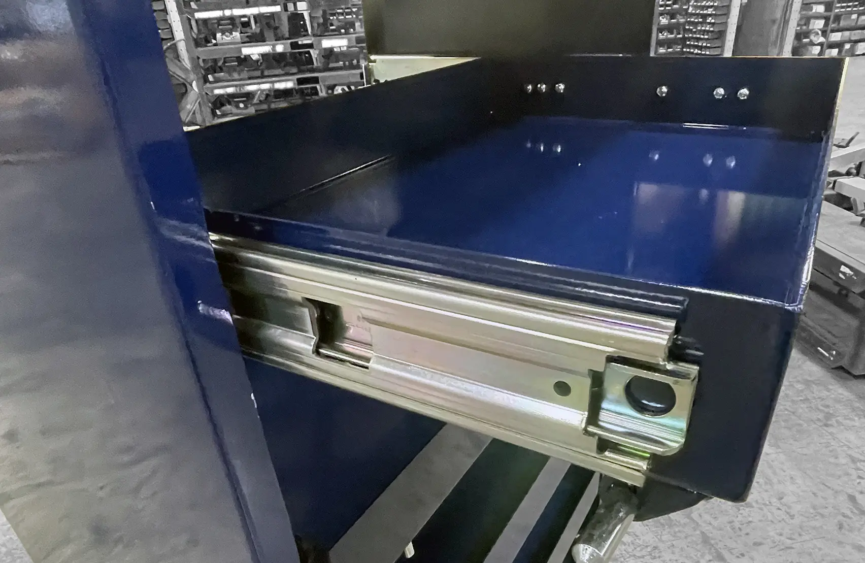 Medical Work-In-Process (WIP) Transport Cart drawer slide view